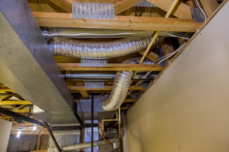 silver flex ductwork installed in a Pensacola home's ceiling